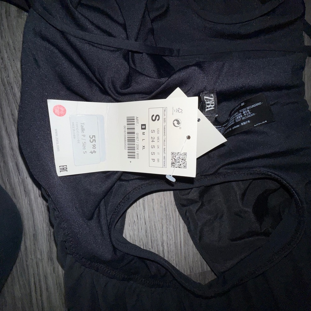 NWT. ZARA Black Ruffle One Piece‎ Deep V Neck Swimsuit Small - Picture 5 of 6